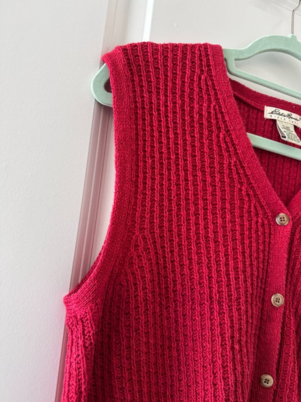 Vintage 90s Eddie Bauer Red Knit Linen Blend Sweater Vest Women's Size Medium - Picture 4 of 16